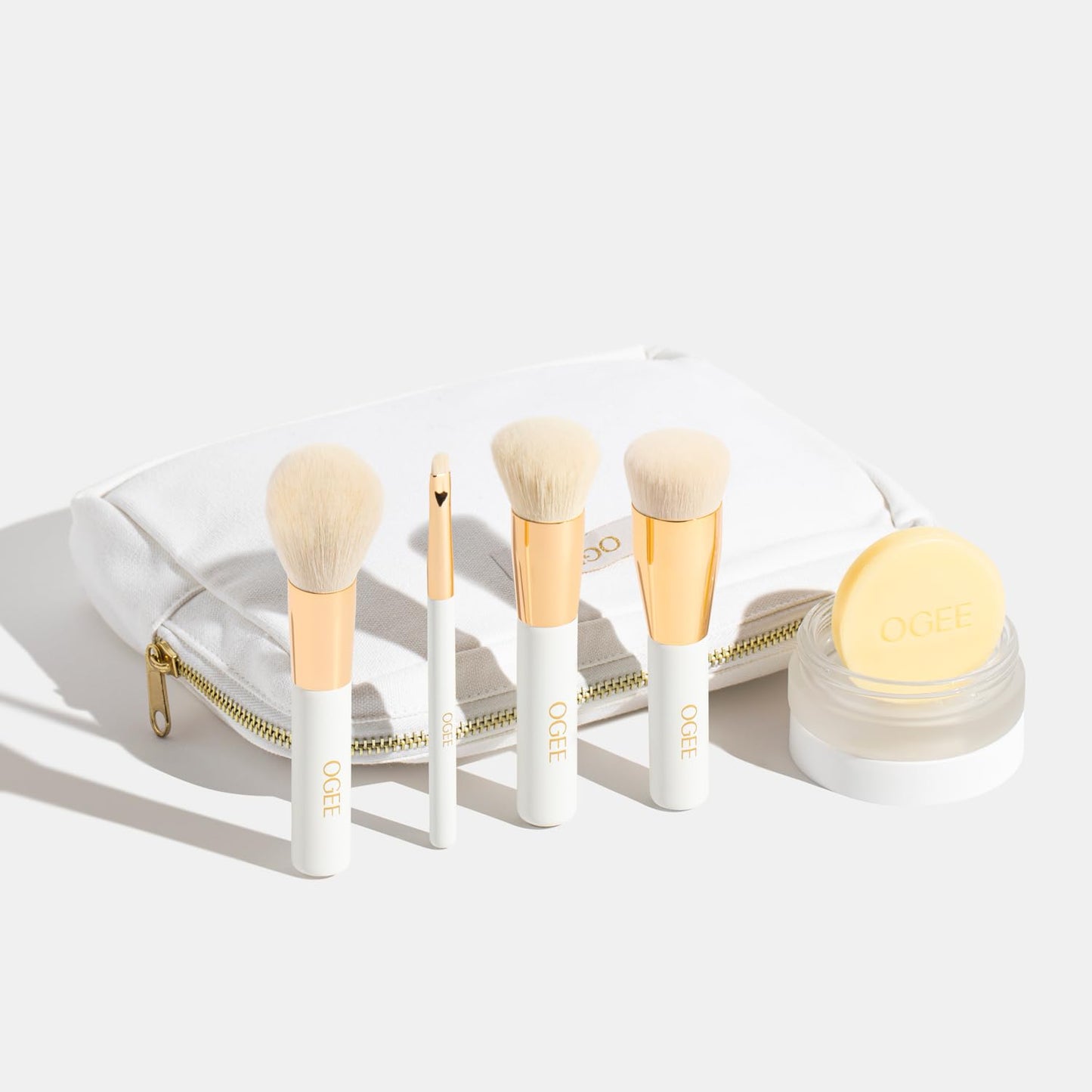 Ogee Makeup Brush Bundle - Includes Professional Quality Blender, Powder, Base, Precision Brushes & Makeup Cleanser