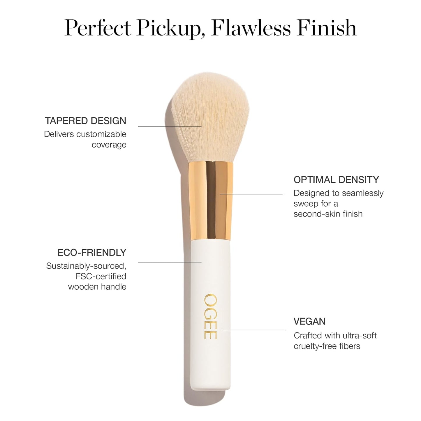 Ogee Makeup Brush Bundle - Includes Professional Quality Blender, Powder, Base, Precision Brushes & Makeup Cleanser