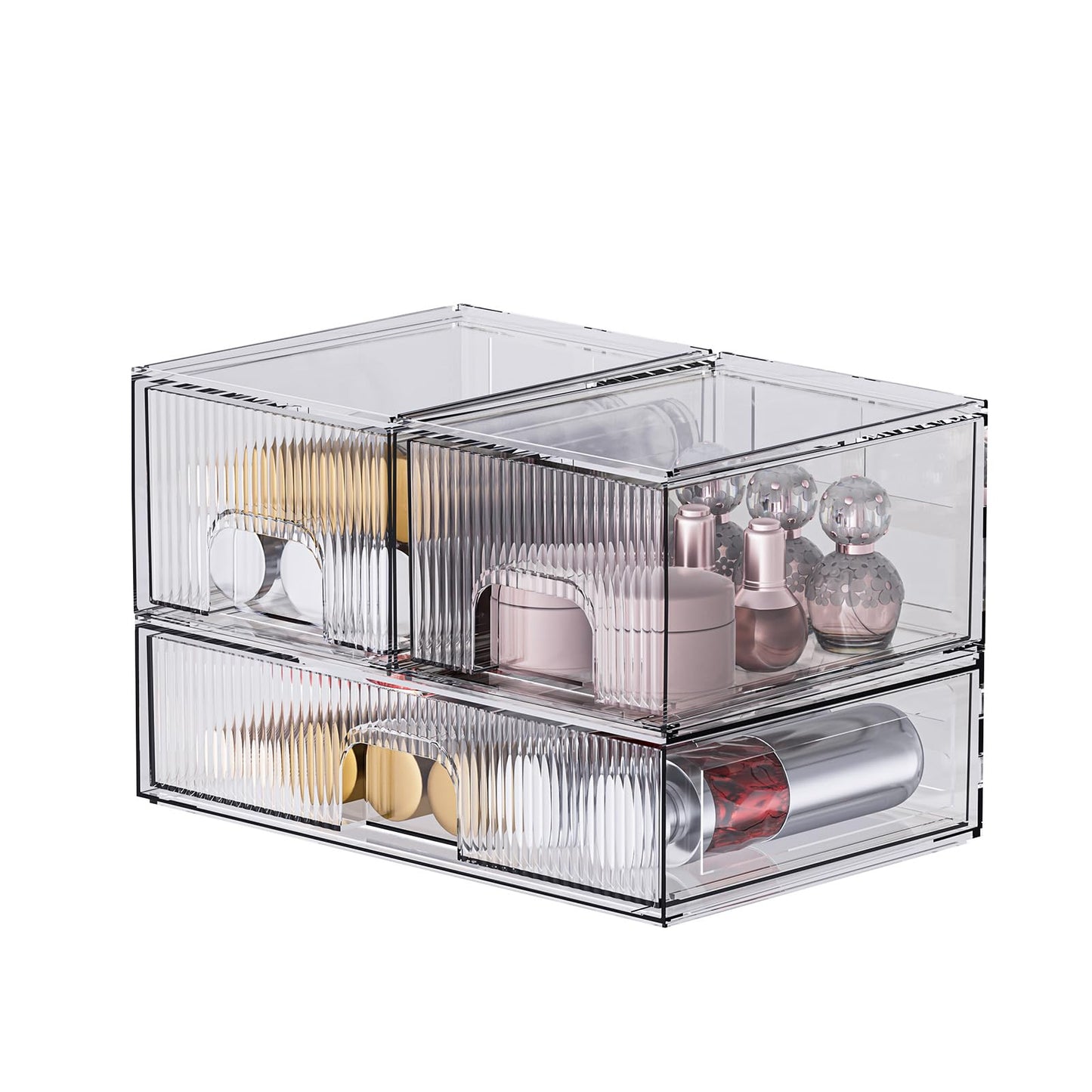 ZHIAI Stackable Storage Drawer, 4 Piece Acrylic Organiser for Cosmetics and Beauty Products, Suitable for Dressers, Bathrooms, Cabinets, Storage Rooms, Bedrooms and Home Organisers