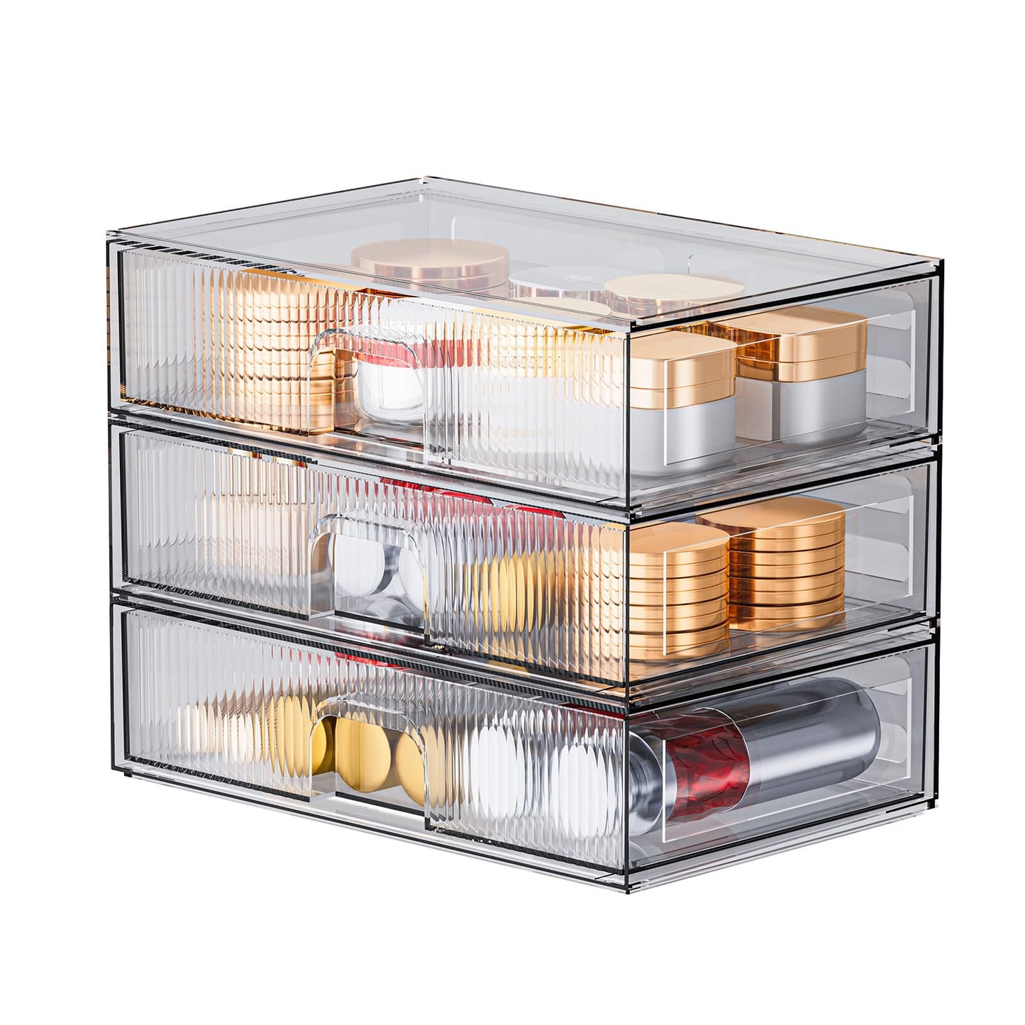 ZHIAI Stackable Storage Drawer, 4 Piece Acrylic Organiser for Cosmetics and Beauty Products, Suitable for Dressers, Bathrooms, Cabinets, Storage Rooms, Bedrooms and Home Organisers