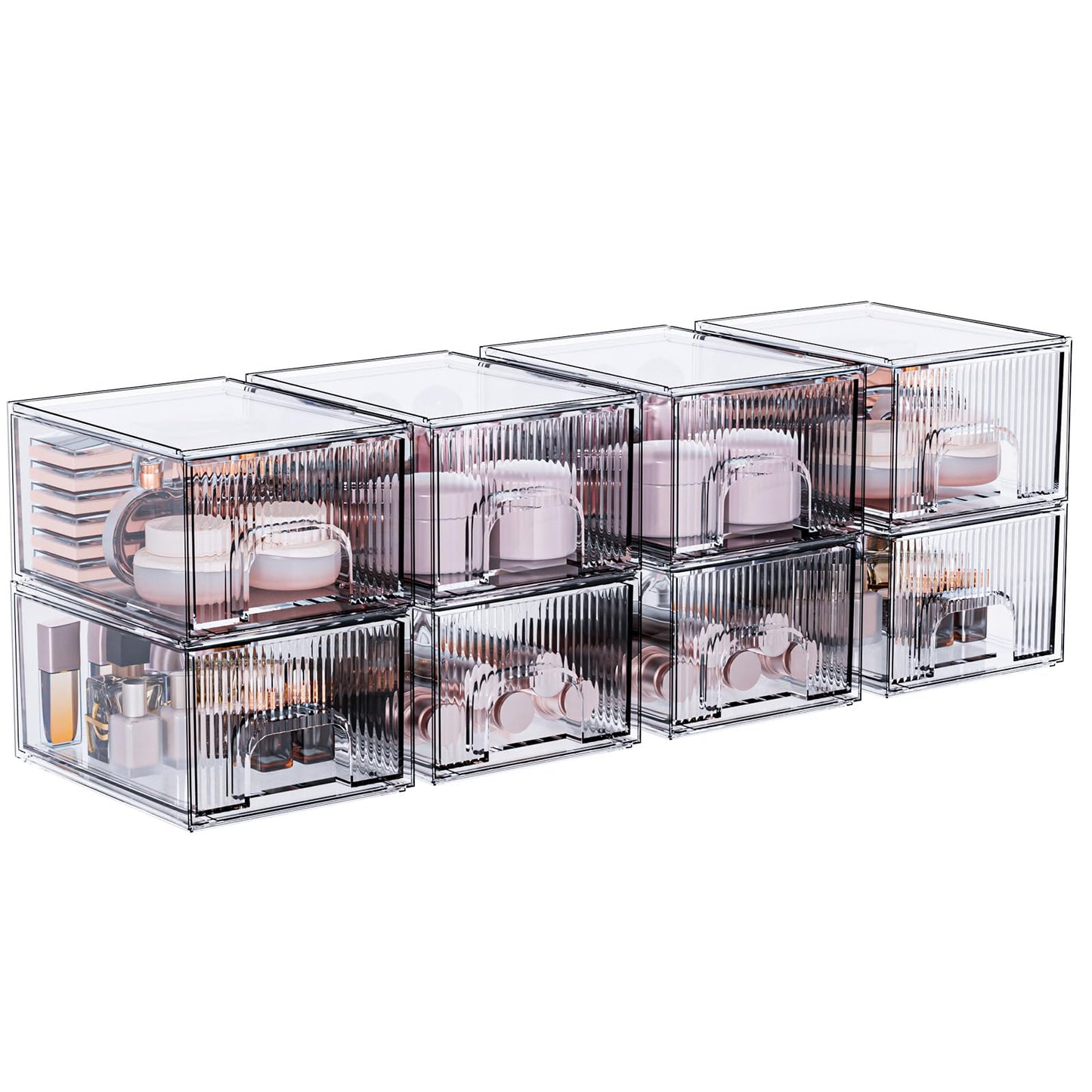 ZHIAI Stackable Storage Drawer, 4 Piece Acrylic Organiser for Cosmetics and Beauty Products, Suitable for Dressers, Bathrooms, Cabinets, Storage Rooms, Bedrooms and Home Organisers