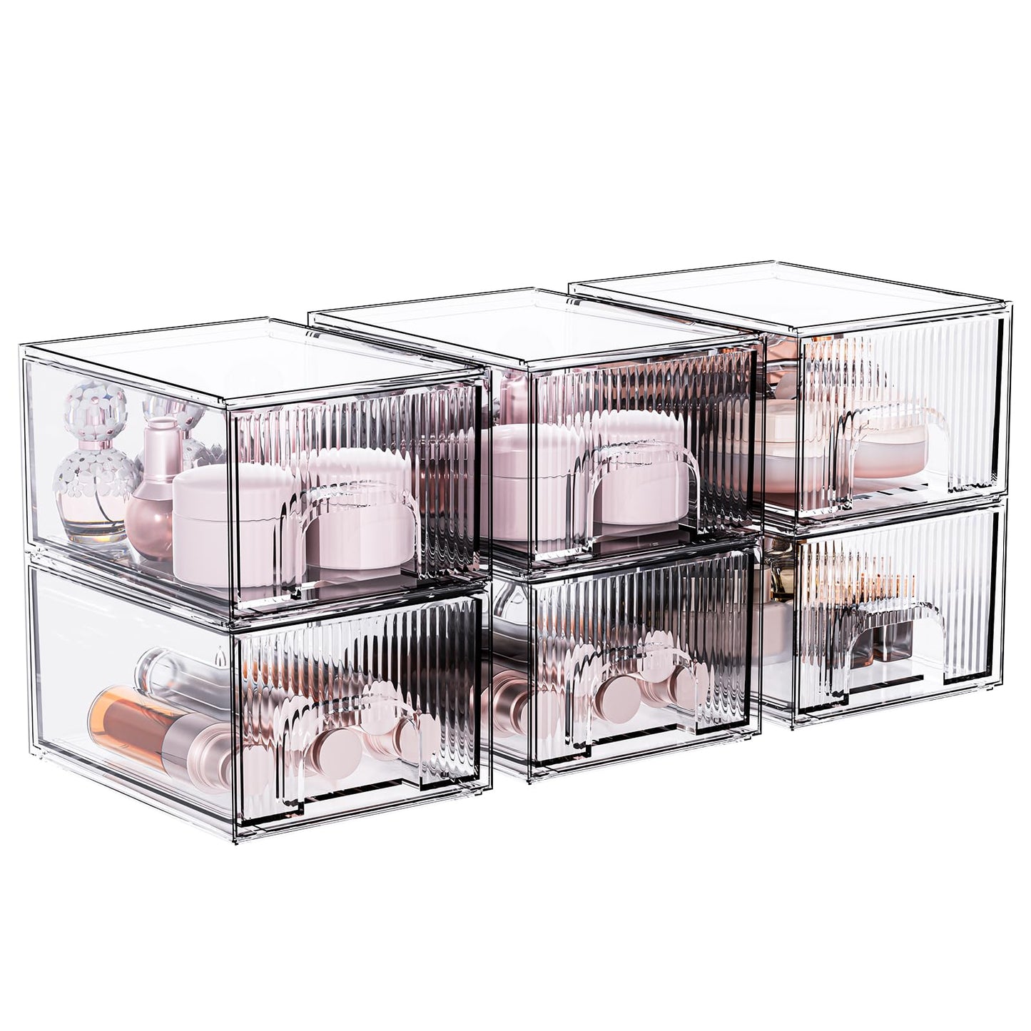 ZHIAI Stackable Storage Drawer, 4 Piece Acrylic Organiser for Cosmetics and Beauty Products, Suitable for Dressers, Bathrooms, Cabinets, Storage Rooms, Bedrooms and Home Organisers