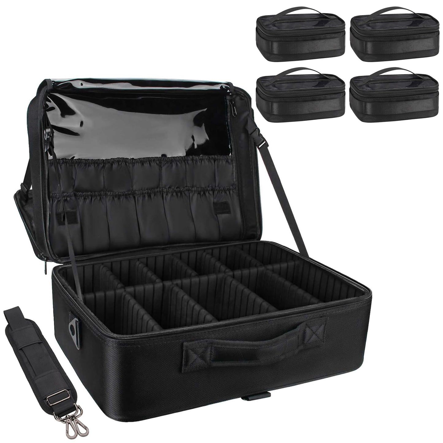 Relavel Extra Large Makeup Case Travel Makeup Train Case Professional Makeup Artist Bag Portable Nail Organizer Box Art Supply Case with Adjustable Dividers/Attach to Trolley/Shoulder Strap (Black)