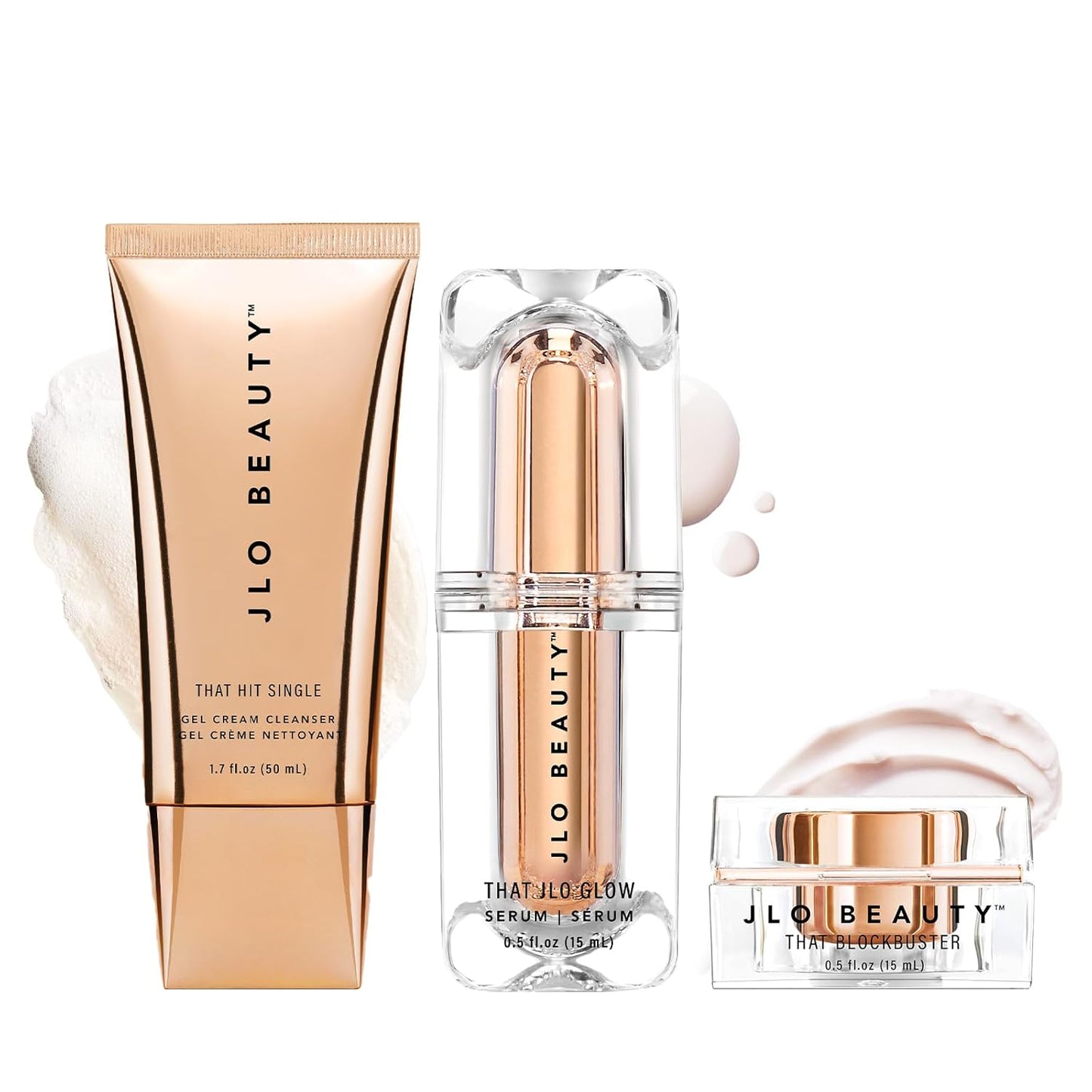 JLO BEAUTY That JLo Starter Skin Care Kit Includes Gel Cream Face Cleanser, 1.7 oz, Face Moisturizer Cream, 0.5 oz, Facial Serum, 0.5 oz, Gently Tightens, Clears, and Hydrates for Smooth, Radiant Skin