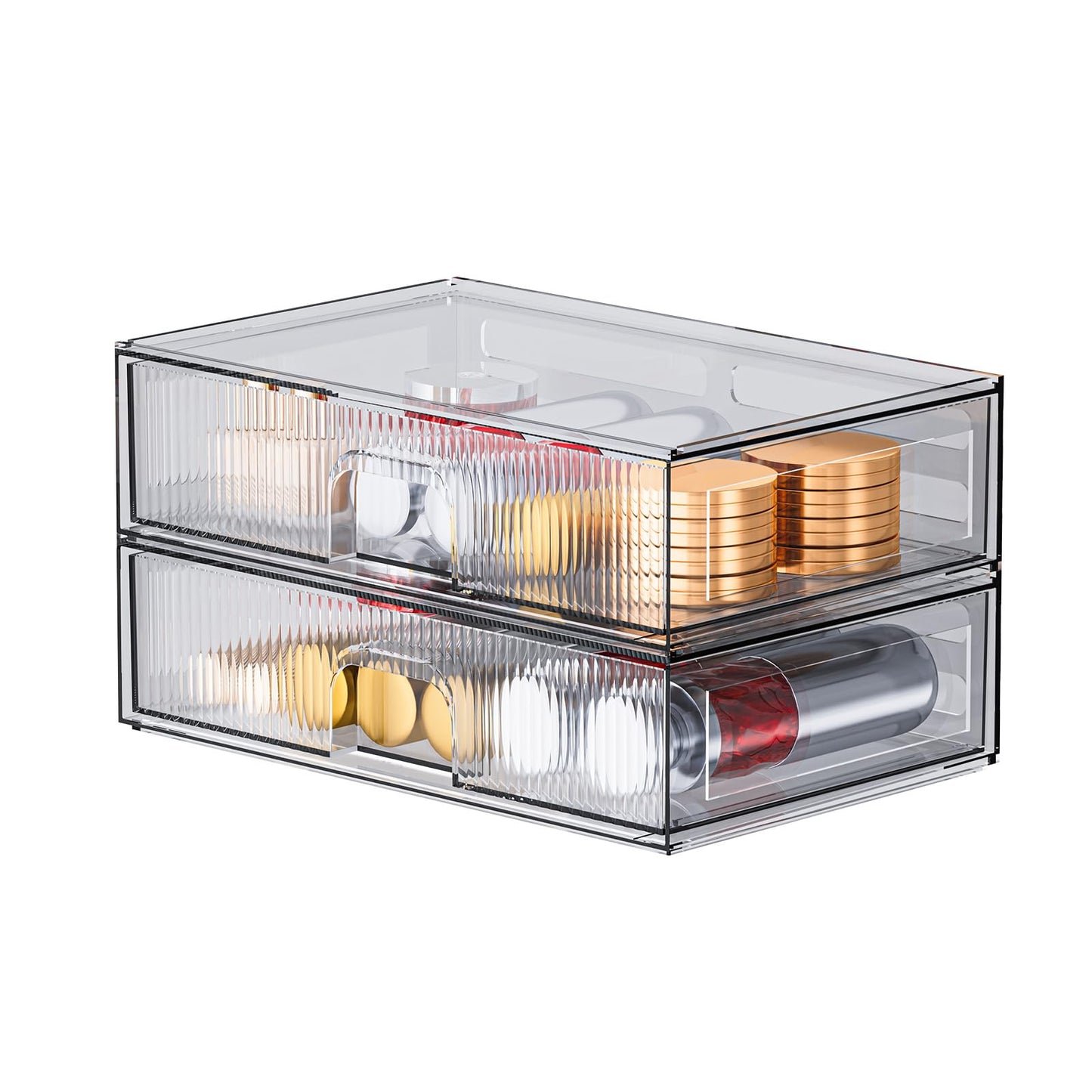 ZHIAI Stackable Storage Drawer, 4 Piece Acrylic Organiser for Cosmetics and Beauty Products, Suitable for Dressers, Bathrooms, Cabinets, Storage Rooms, Bedrooms and Home Organisers