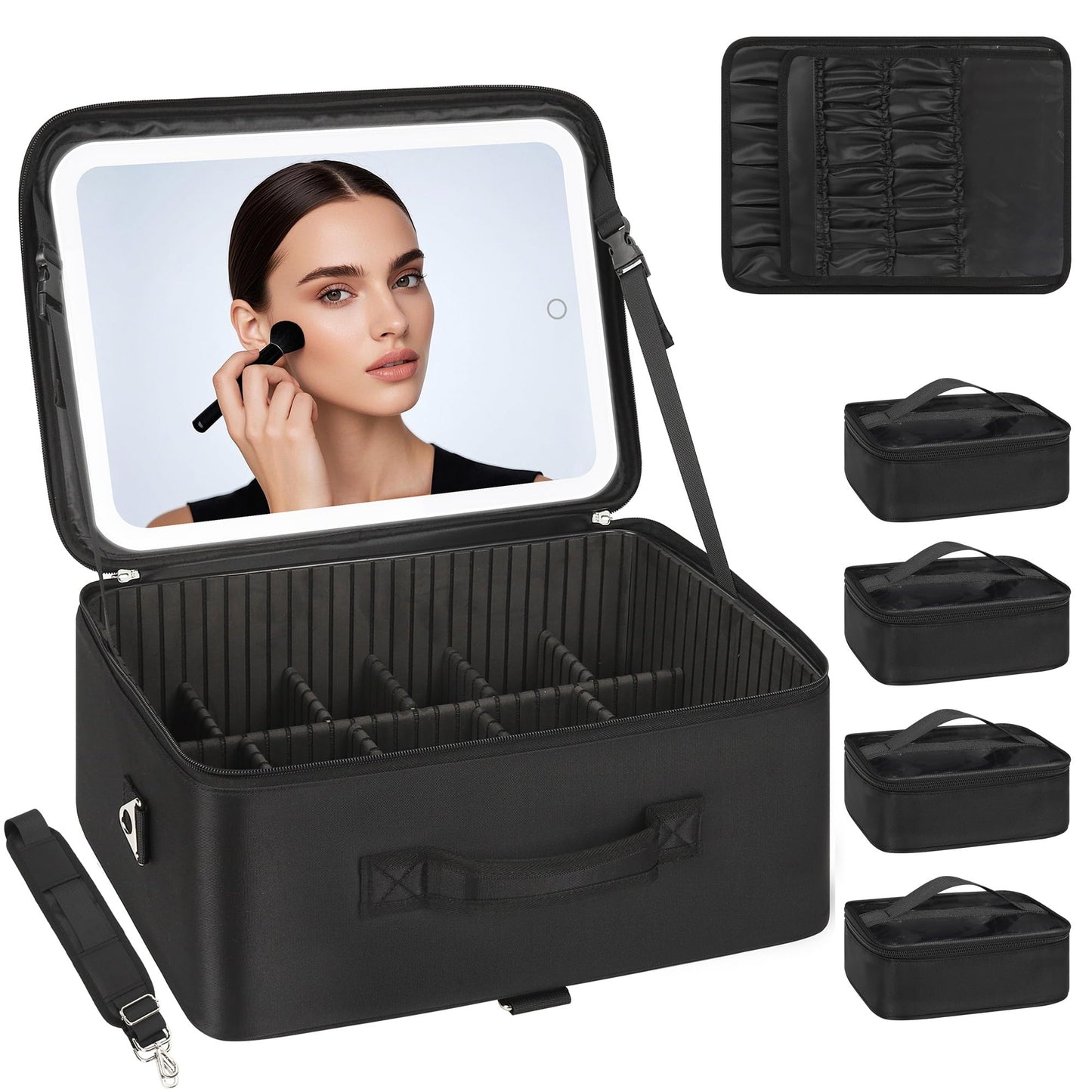 Relavel Extra Large Makeup Case Travel Makeup Train Case Professional Makeup Artist Bag Portable Nail Organizer Box Art Supply Case with Adjustable Dividers/Attach to Trolley/Shoulder Strap (Black)