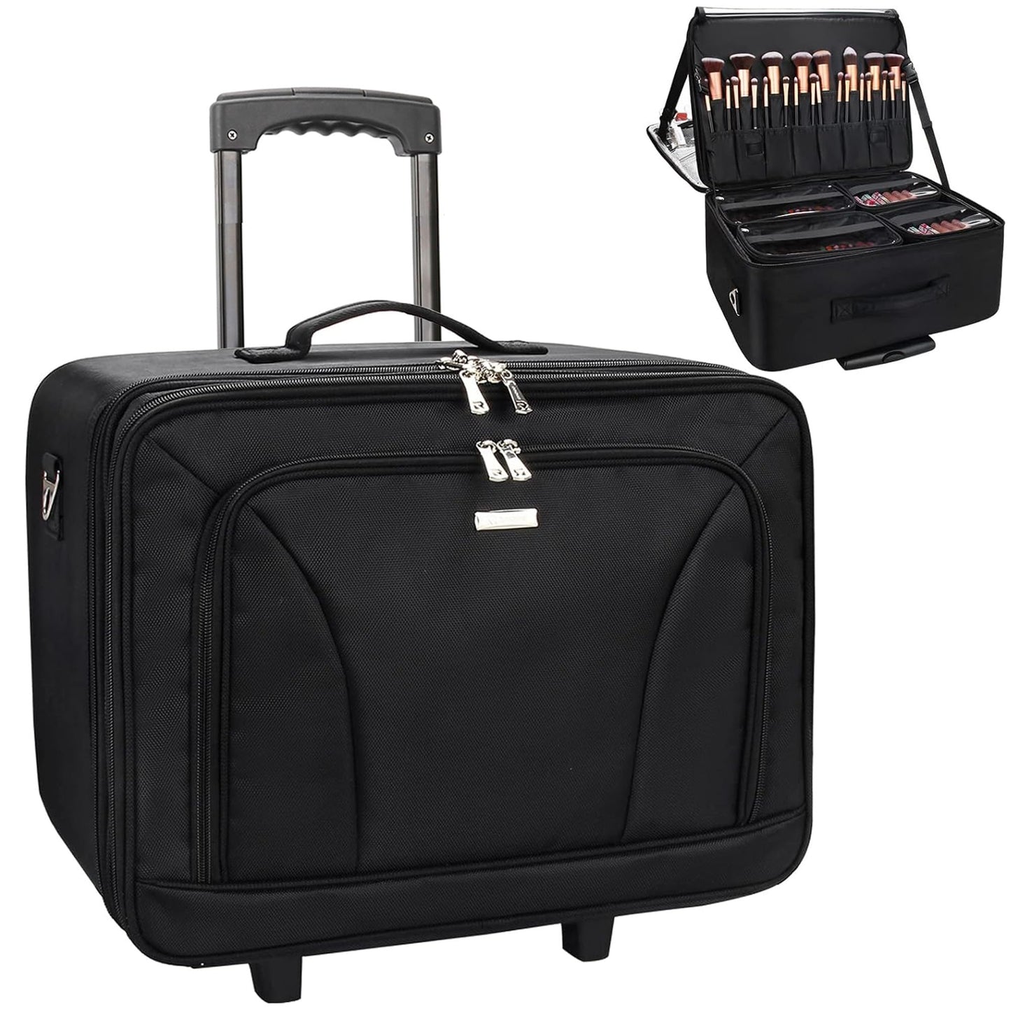 Relavel Extra Large Makeup Case Travel Makeup Train Case Professional Makeup Artist Bag Portable Nail Organizer Box Art Supply Case with Adjustable Dividers/Attach to Trolley/Shoulder Strap (Black)