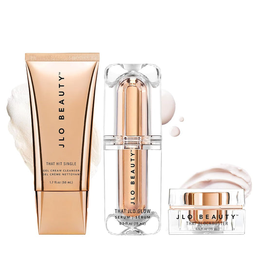 JLO BEAUTY That JLo Starter Skin Care Kit Includes Gel Cream Face Cleanser, 1.7 oz, Face Moisturizer Cream, 0.5 oz, Facial Serum, 0.5 oz, Gently Tightens, Clears, and Hydrates for Smooth, Radiant Skin